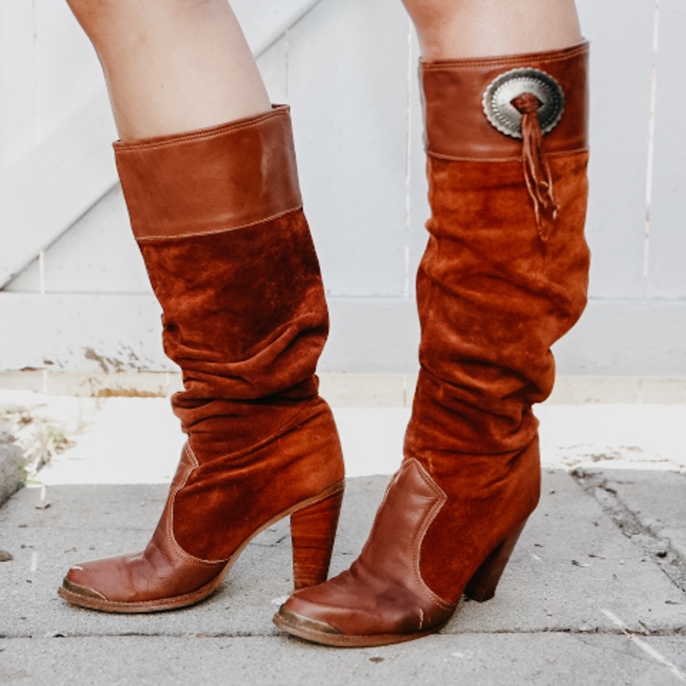 Vintage Zodiac slouchy brownish red suede boots
